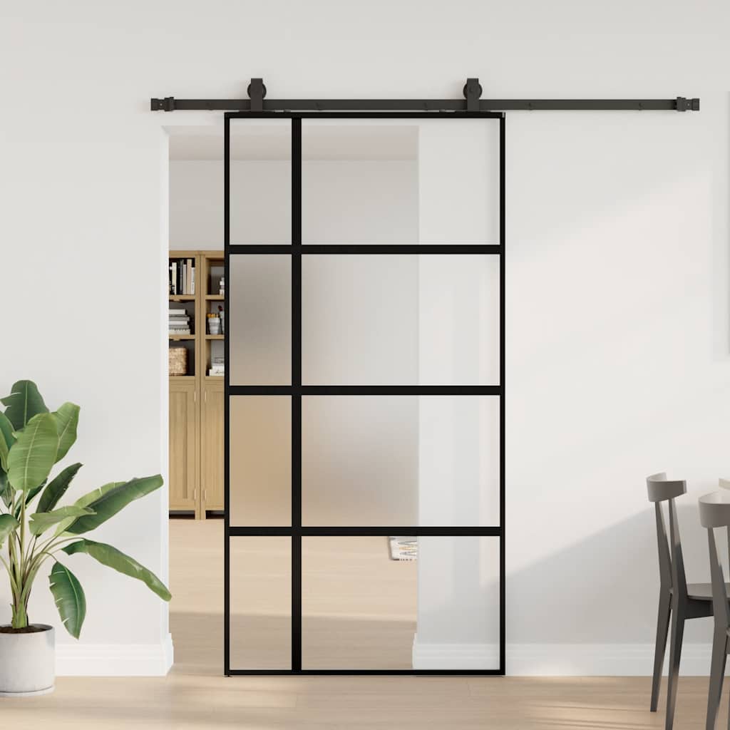 Sliding Door with Hardware Set Black 102.5x205 cm Tempered Glass