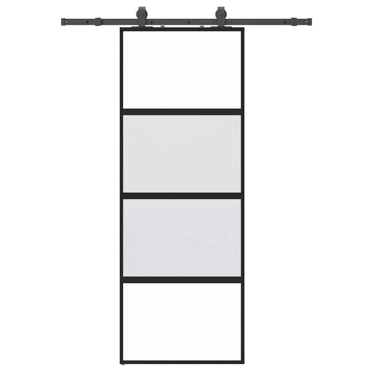 Sliding Door with Hardware Set Black 76x205 cm Tempered Glass