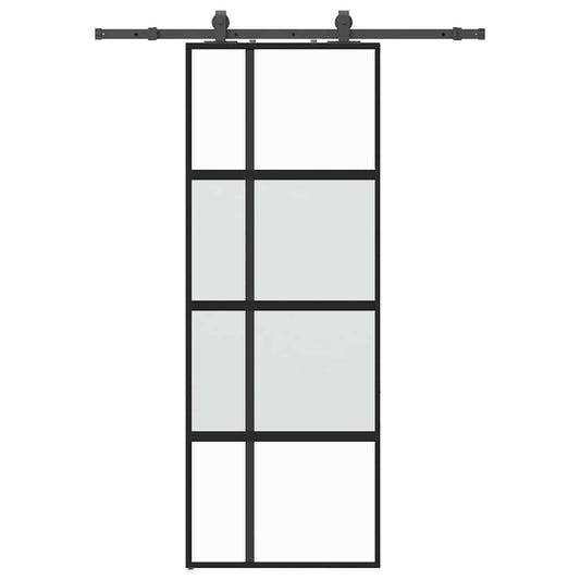 Sliding Door with Hardware Set Black 76x205 cm Tempered Glass