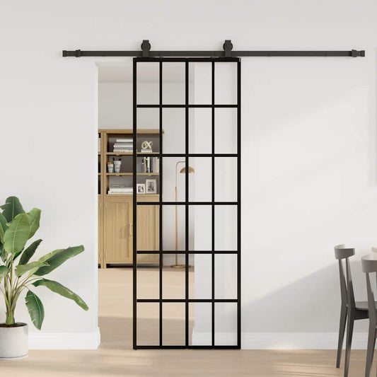 Sliding Door with Hardware Set Black 76x205 cm ESG Glass