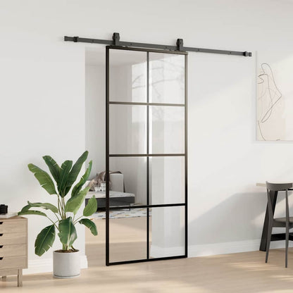 Sliding Door with Hardware Set Black 90x205 cm ESG Glass