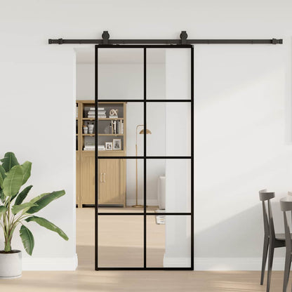 Sliding Door with Hardware Set Black 90x205 cm ESG Glass