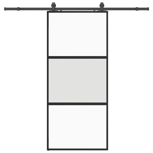 Sliding Door with Hardware Set Black 90x205 cm Tempered Glass