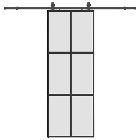 Sliding Door with Hardware Set Black 76x205 cm Tempered Glass