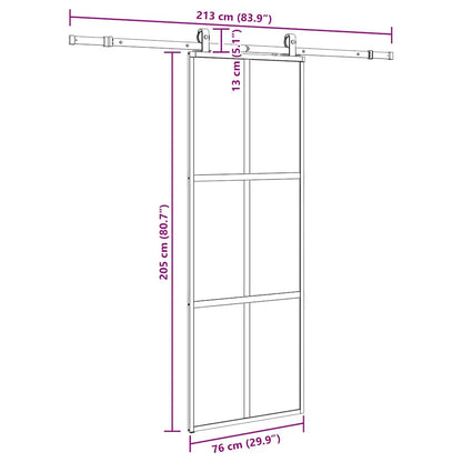 Sliding Door with Hardware Set Black 76x205 cm Tempered Glass