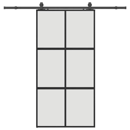 Sliding Door with Hardware Set Black 102.5x205 cm Tempered Glass
