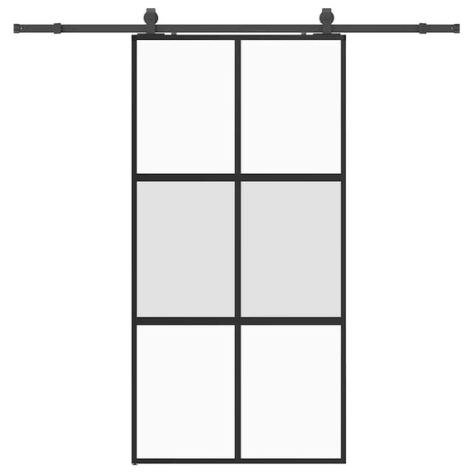 Sliding Door with Hardware Set Black 102.5x205 cm Tempered Glass
