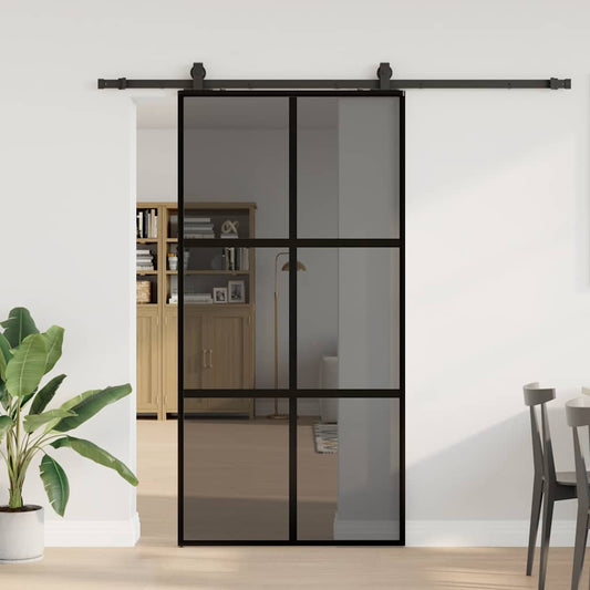 Sliding Door with Hardware Set Black 102.5x205 cm Tempered Glass