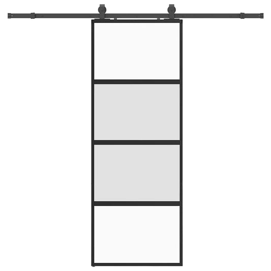 Sliding Door with Hardware Set Black 76x205 cm Tempered Glass