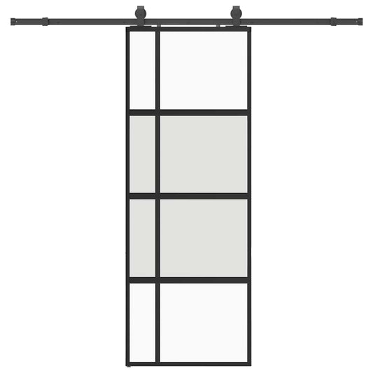 Sliding Door with Hardware Set Black 76x205 cm Tempered Glass
