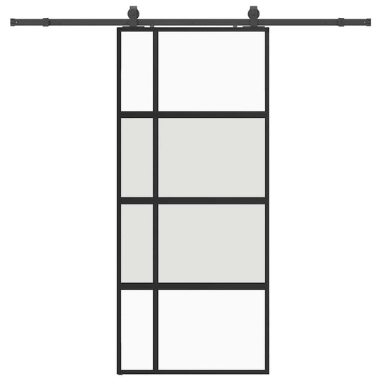 Sliding Door with Hardware Set Black 90x205 cm Tempered Glass