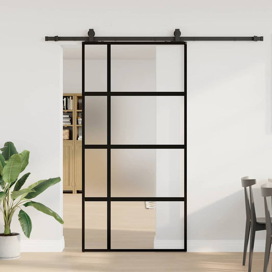 Sliding Door with Hardware Set Black 102.5x205 cm Tempered Glass