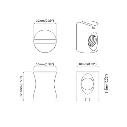 Barrel Nuts 2 pcs Silver M6 x 12 mm Metal