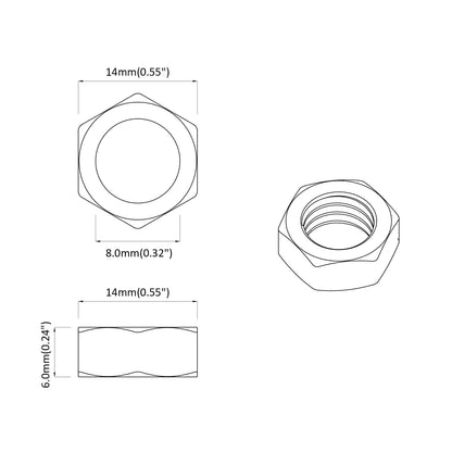 Hex Nut 12 pcs Silver M8 Metal