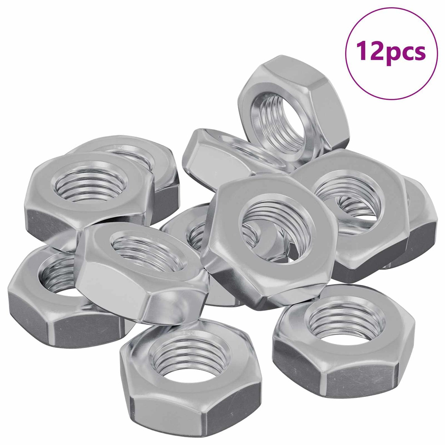 Hex Nut 12 pcs Silver M8 Metal