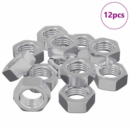 Hex Nut 12 pcs Silver M6 Metal