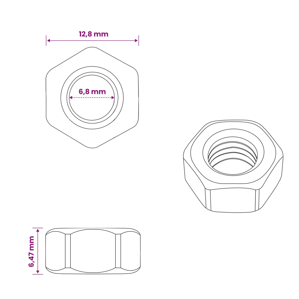 Hex Acorn Nuts 2 pcs Silver M8 Metal