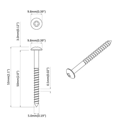 Wood Screw 2 pcs Silver 9.8 x 53 mm Steel