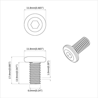 Head Lock Screw 12 pcs Silver M6 x 15 mm Steel