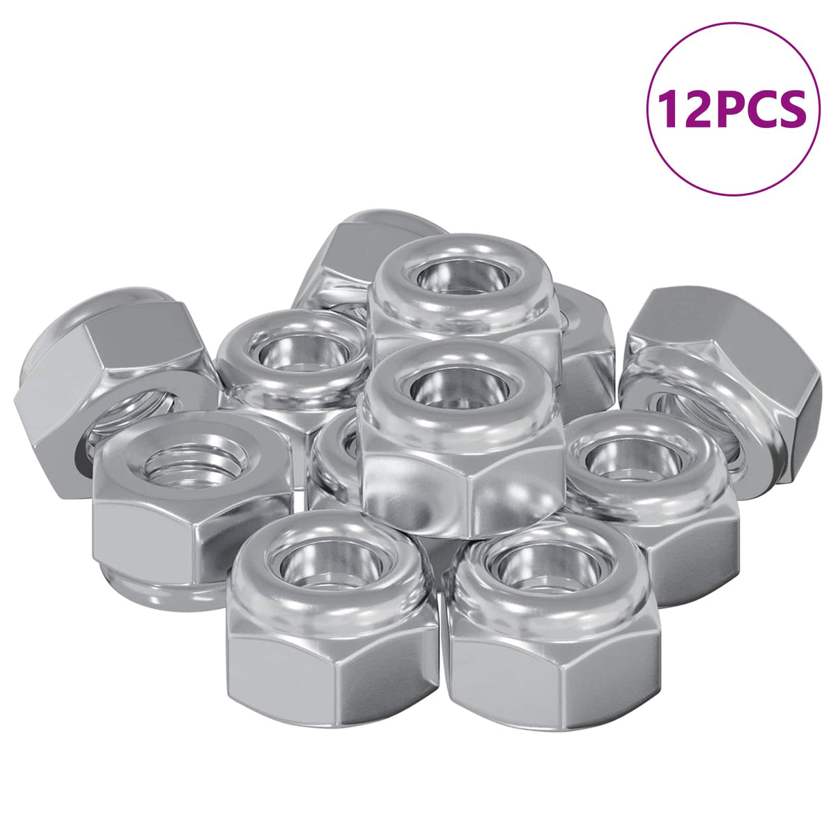 Nut 12 pcs Silver M6 x 10 mm Iron