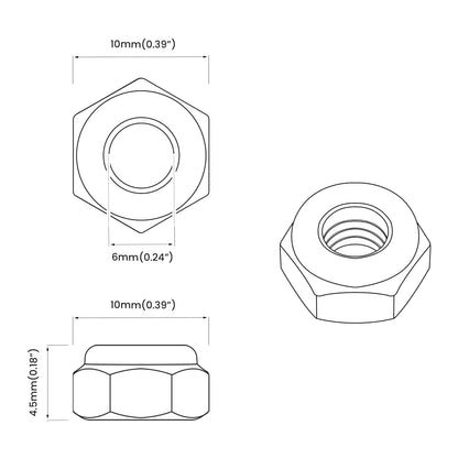 Nut 9574 pcs Silver M6 x 10 mm Iron