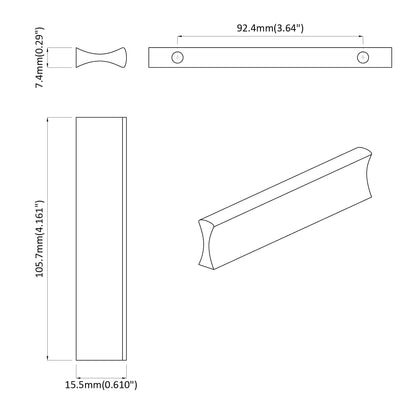 Handle Plain 2 pcs Silver 105.7 x 7.4 x 15.5 mm Aluminium