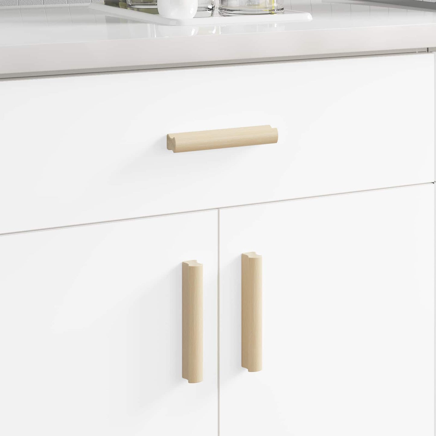 Straight Handle 2 pcs Natural Wood Color 130 x 25 x 30 mm