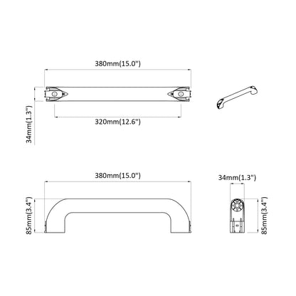 Handle Plain 12 pcs Black 380 x 34 x 85 mm Aluminium and PP