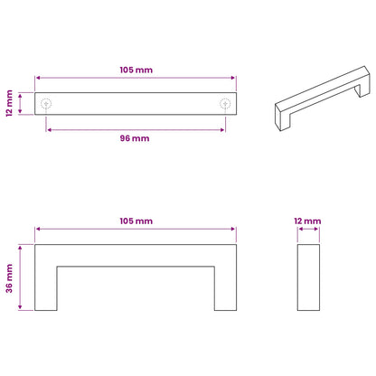Furniture Handle 530 pcs Black 105 x 12 x 36 mm Iron