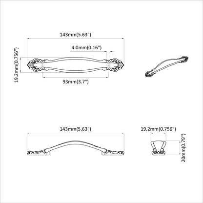 Handle 2 pcs Gold 143 x 19.2 x 20 mm Zinc Alloy