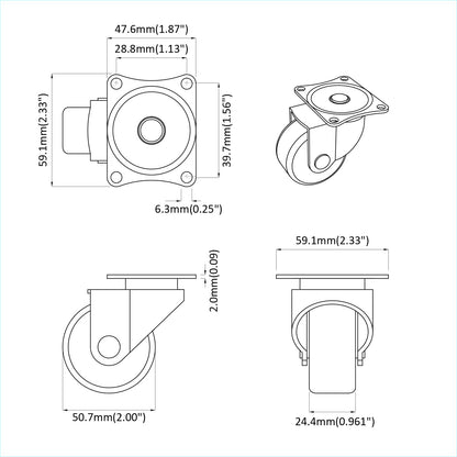 Swivel Castor 2 pcs Silver 60 x 60 x 50 mm Iron and nylon