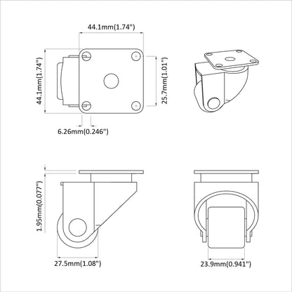 Caster 2 pcs Silver 44.1 x 44.1 x 1.95 mm Nylon