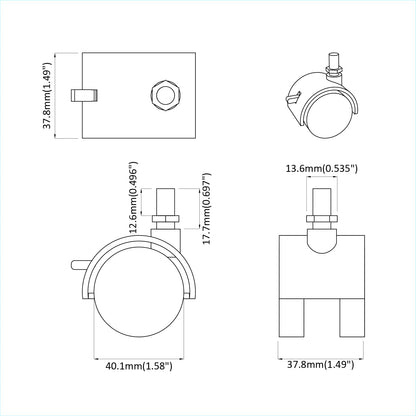 Caster 2 pcs Black and Silver 40.1 x 40.1 x 37.8 mm Iron and PP