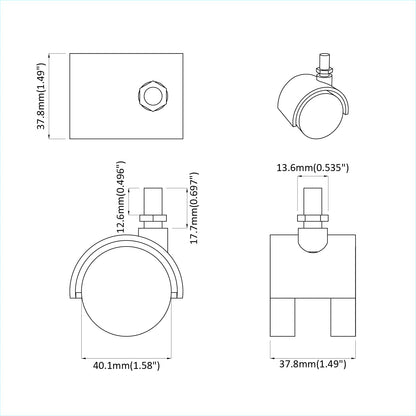 Casters 12 pcs Black 40.1 x 37.8 mm PP and Iron