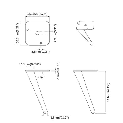 Standing Feet 12 pcs Black 56 x 56 x 100 mm Iron