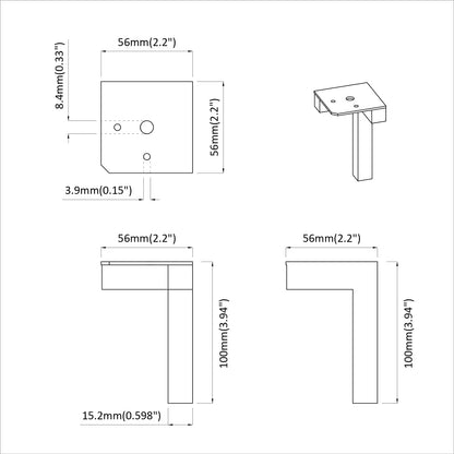 Standing Feet 2 pcs Black 57 x 57 x 100 mm Iron