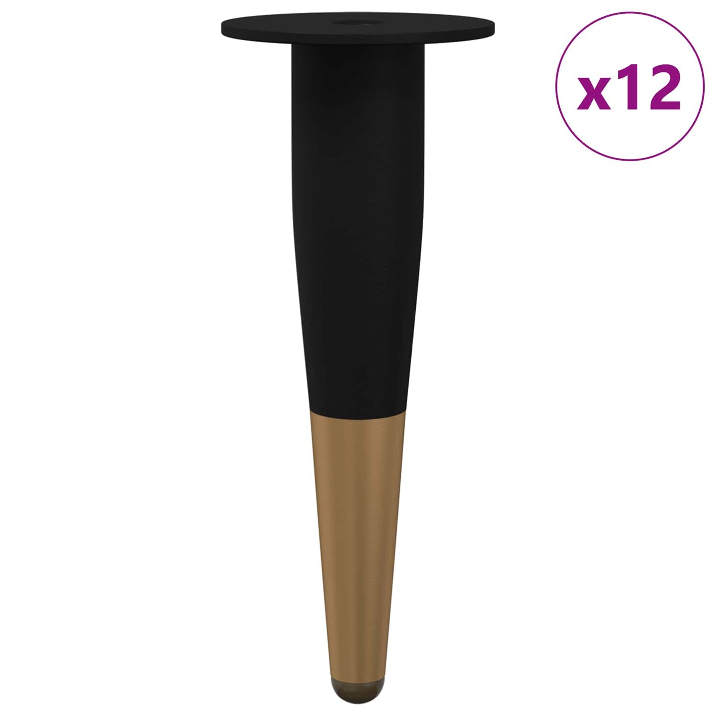 Furniture Feet 12 pcs Black and Gold Ø 40 x 98 mm Iron