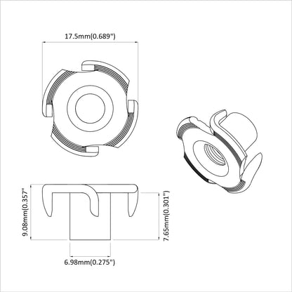 Pronged T-nut 12 pcs Silver M6 mm Steel