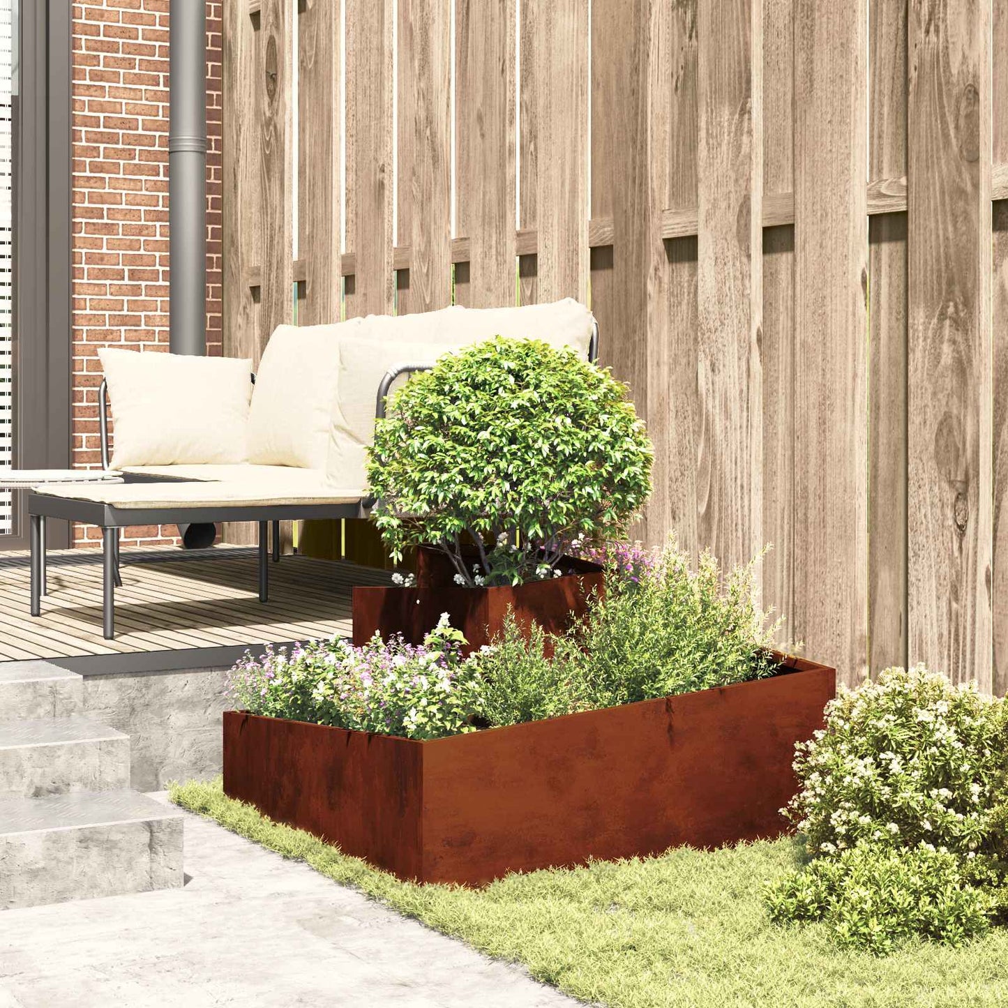 Garden Planter Rusty 80 x 80 x 50 cm Weathering Steel