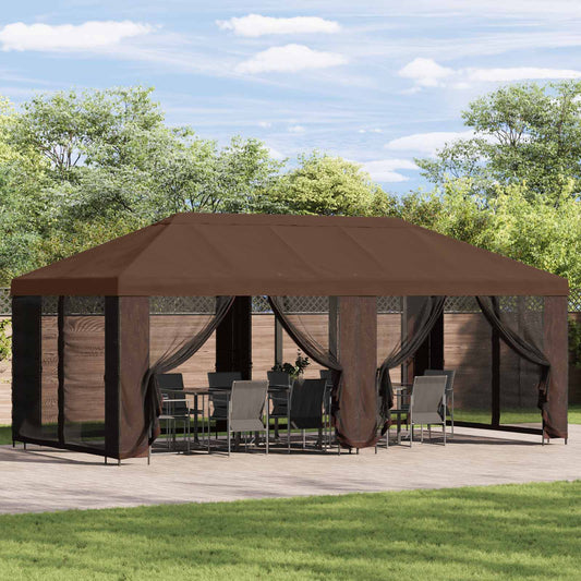 Garden Gazebo with Sidewalls 6 x 3 m Brown Polyester and Steel