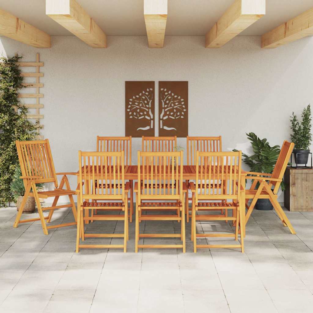 Garden Dining Set Folding 9 pcs Brown Solid Acacia Wood