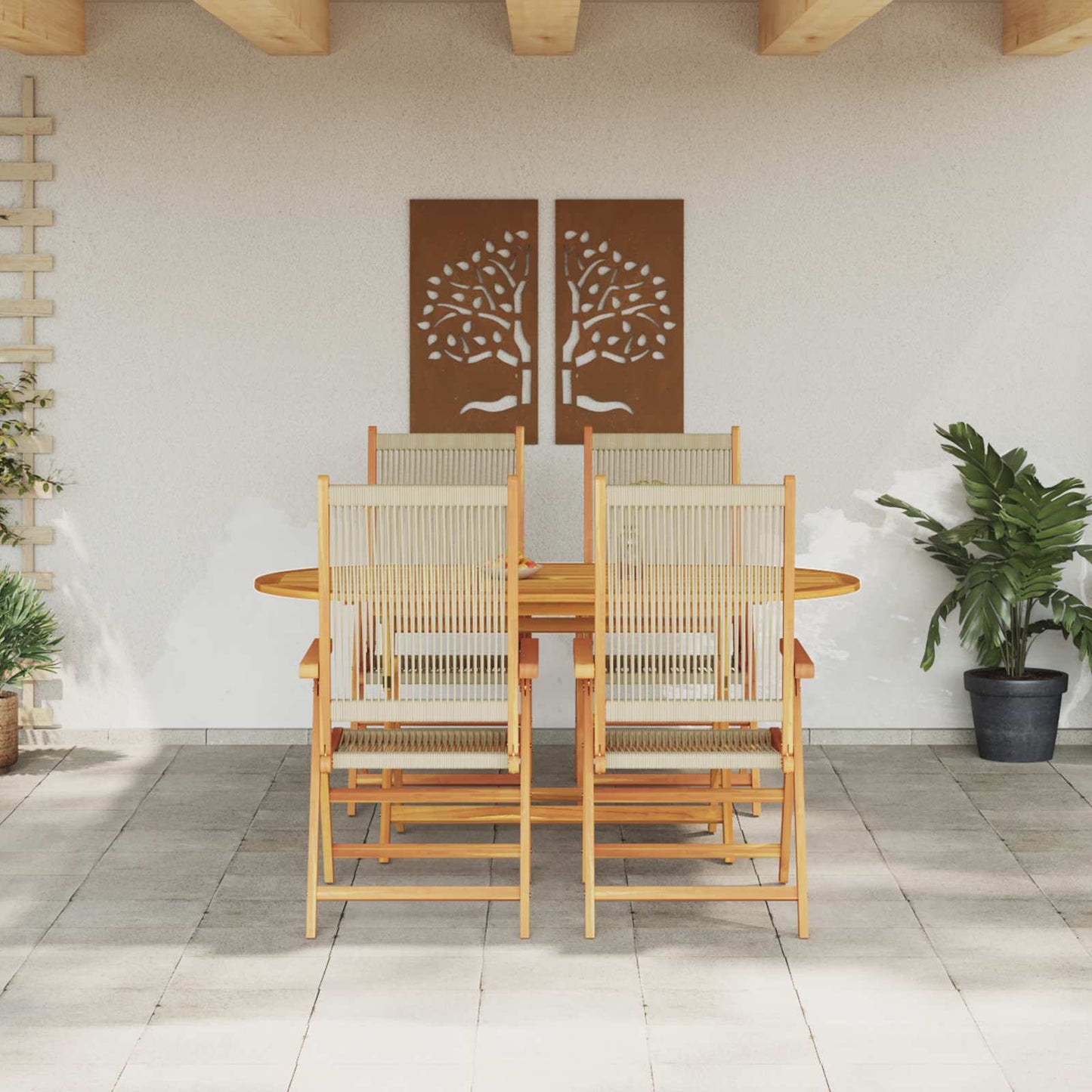Garden Dining Set 5 pcs Beige Solid Acacia Wood