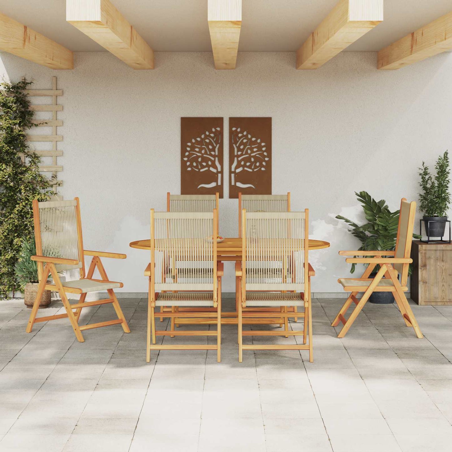 Garden Dining Set 7 pcs Beige Solid Acacia Wood