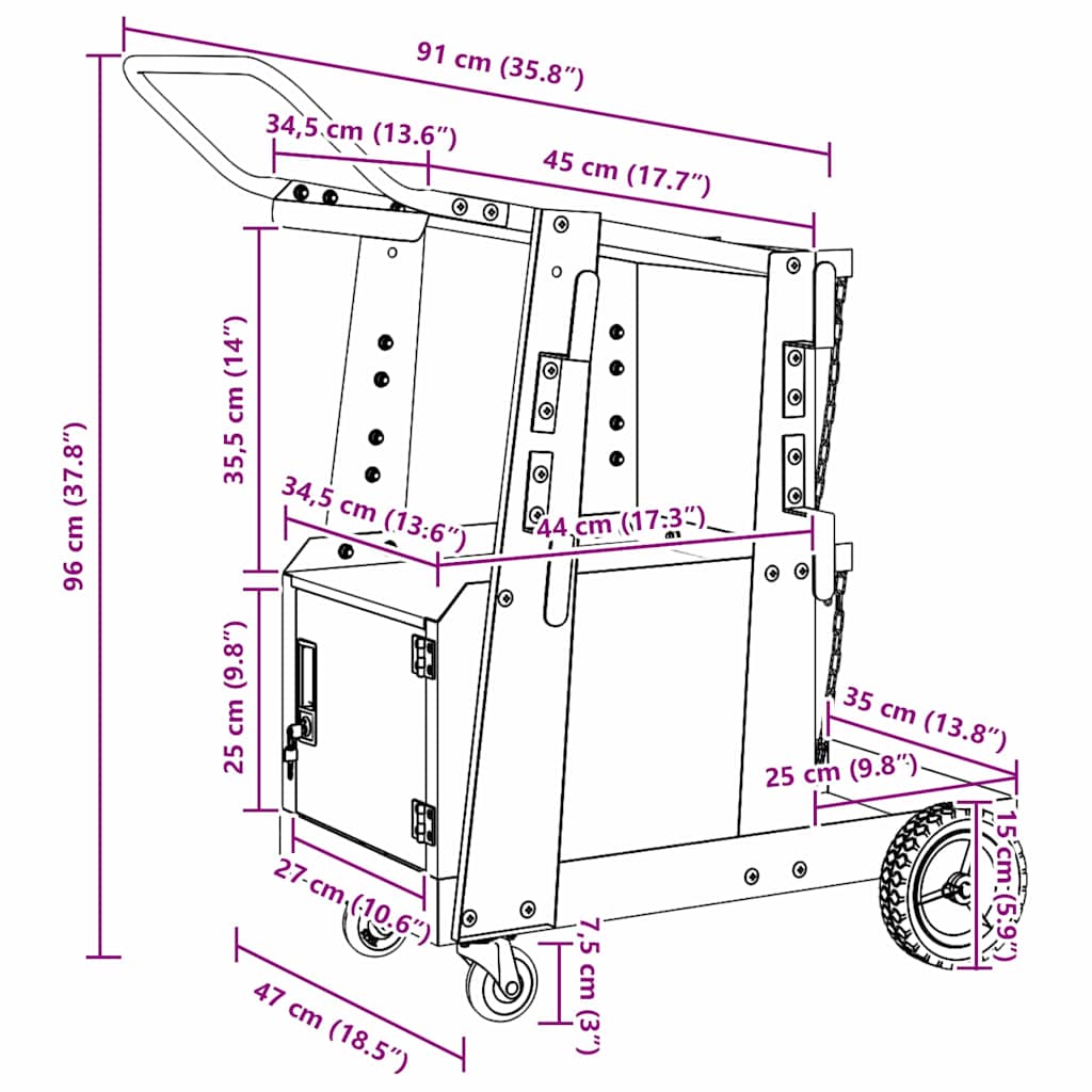 Welding Trolley Black 90 x 46 x 96 cm Steel