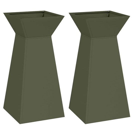 Pillar Planter 2 pcs Olive Green 35 x 35 x 73 cm