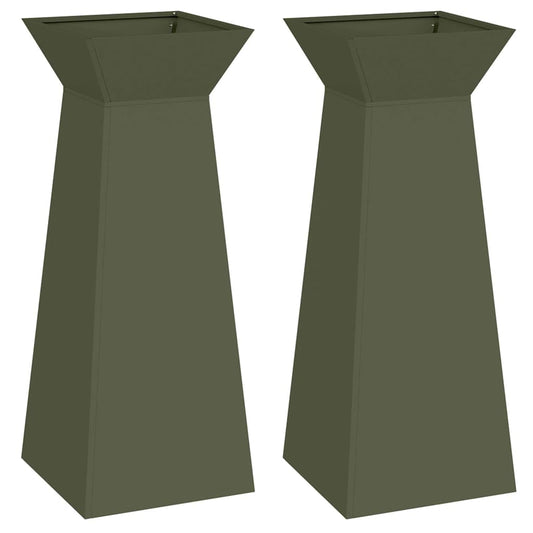 Pillar Planter 2 pcs Olive Green 40 x 40 x 100 cm
