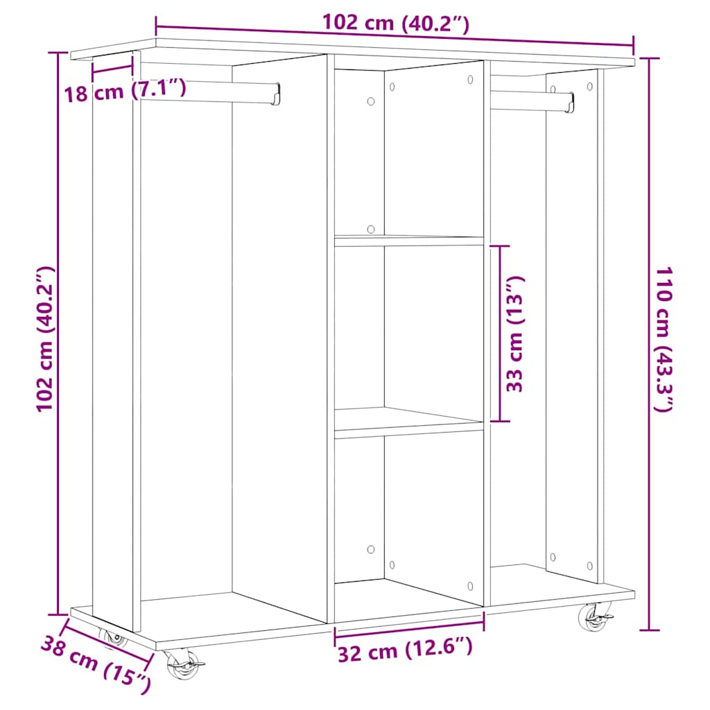 Wardrobe with Shelf Black oak 102 x 38 x 110 cm Engineered wood
