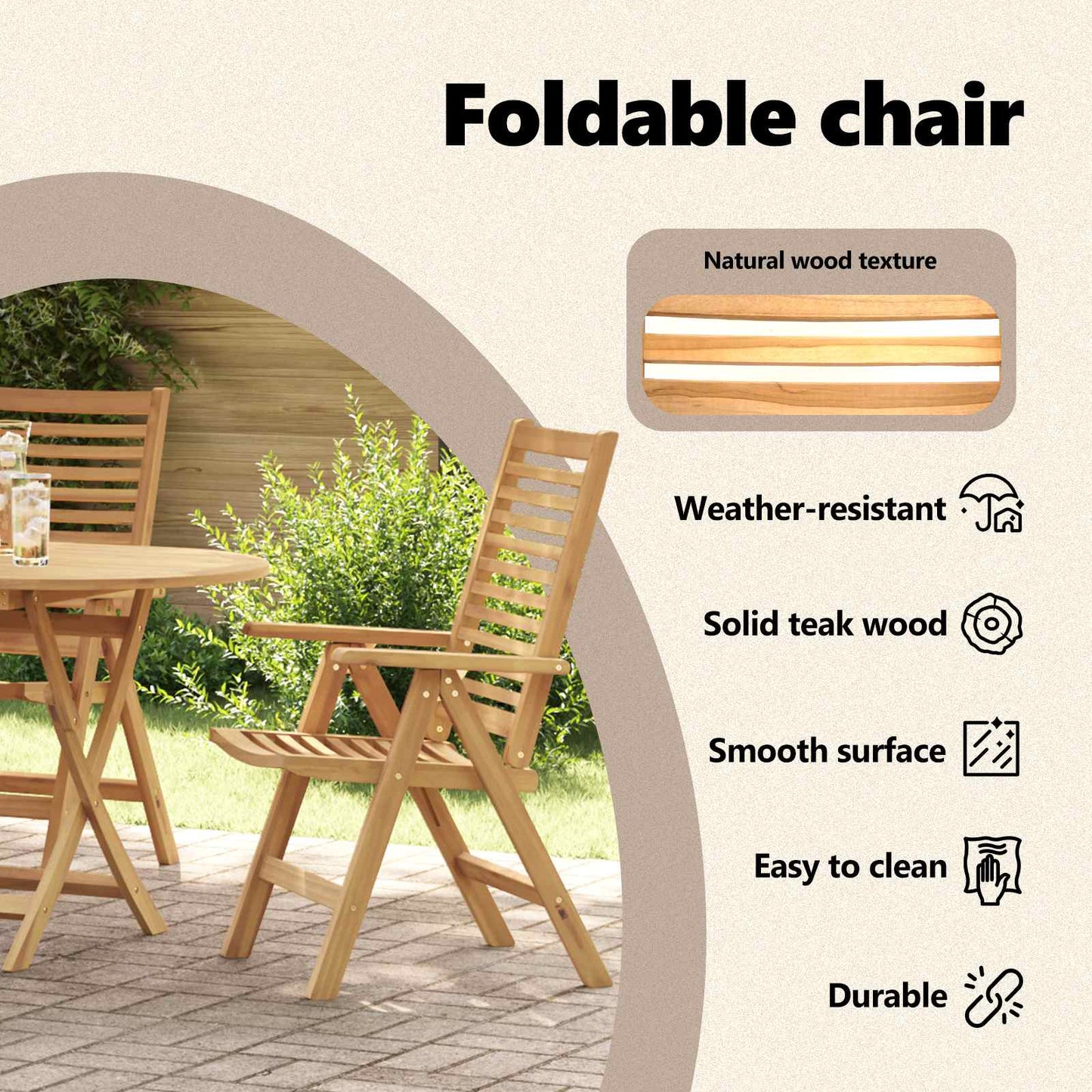 Chair Folding 4 pcs Brown 64.5 x 52 x 108 cm Solid Teak Wood