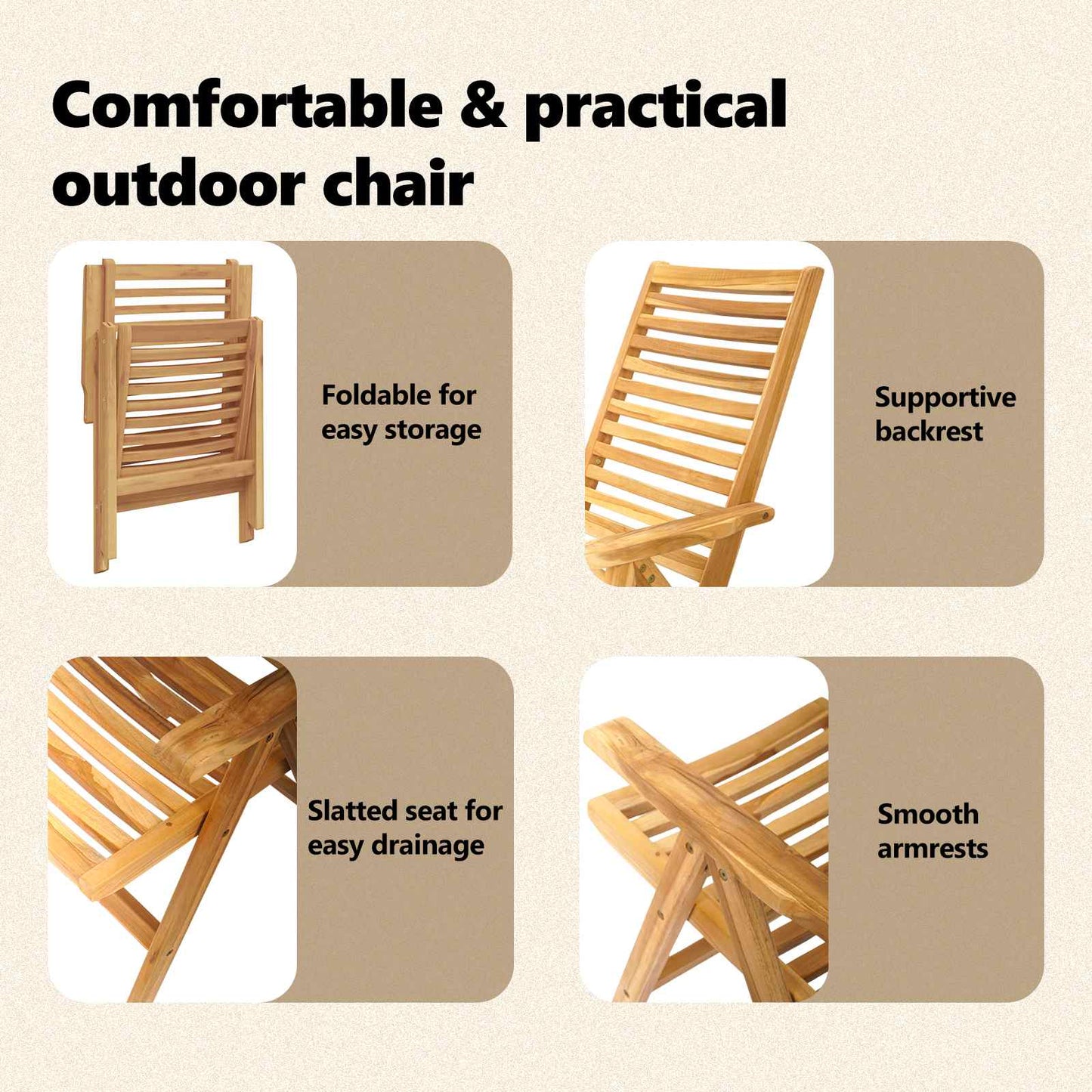 Chair Folding 4 pcs Brown 64.5 x 52 x 108 cm Solid Teak Wood
