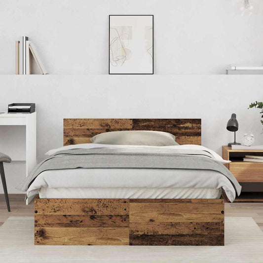 Bed Frame with Headboard Old Wood 193 x 125 x 70 cm